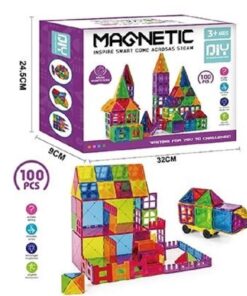 Set de constructie 3D, magnetic, 100 piese, 3 ani+