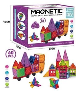 Set de constructie 3D, magnetic, 60 piese, 3 ani+
