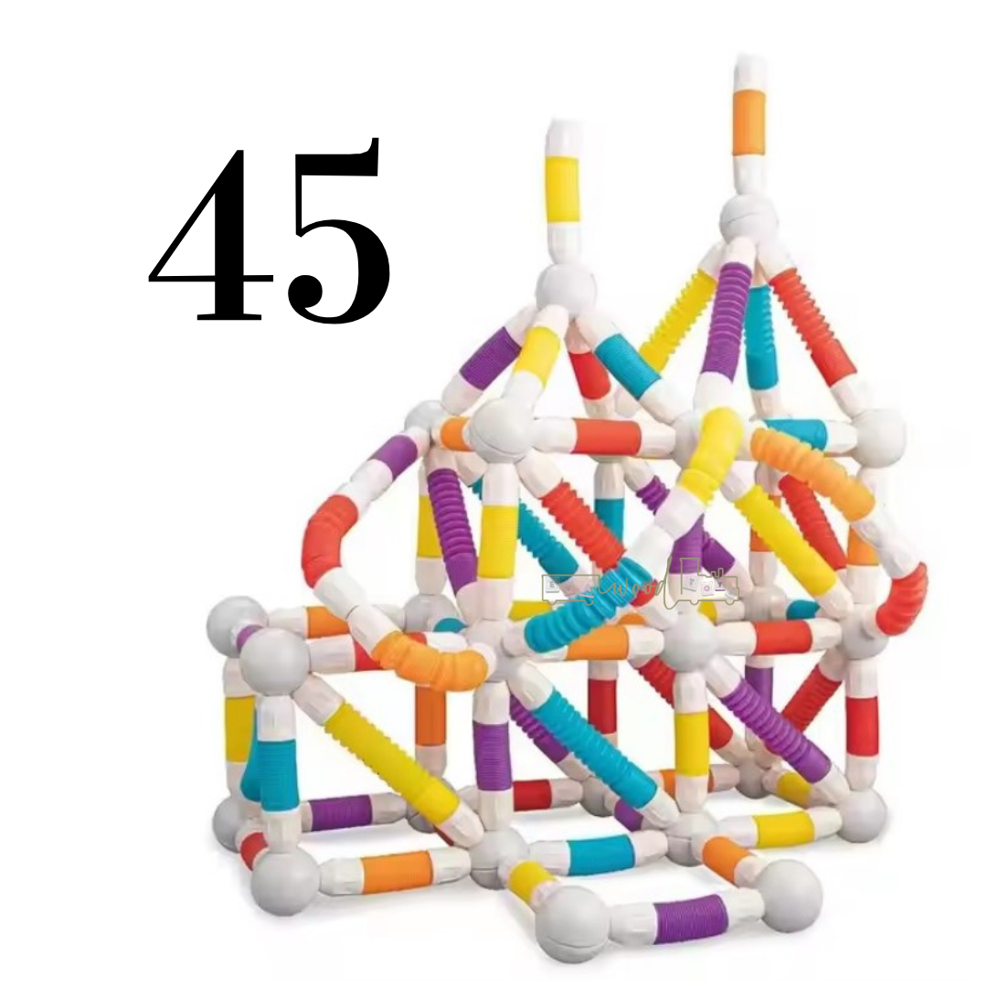 Set de constructie 3D, magnetic, flexibil, 45 piese, 3 ani+