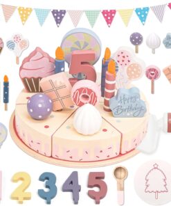 Tort aniversar de feliat din lemn cu 24 piese, 3 ani