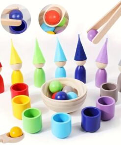 Joc din lemn de tip Montessori - Peg Dolls, 21 piese