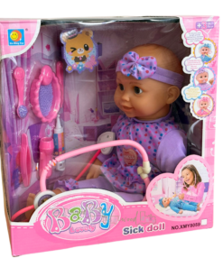 Bebeluș interactiv cu 4 functii si corp moale 40 cm, Sick doll