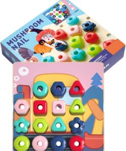Joc din lemn de tip Montessori - Mozaic cu ciupercuțe, 3 ANI