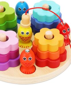 Joc educativ 2 in 1, stivuire si joc magnetic de pescuit, 3 ani