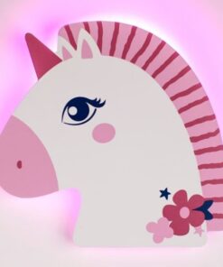 Lampa de veghe din lemn, pentru perete cu led, Unicorn Roz