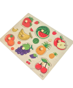 Puzzle Incastru din lemn cu butoni si imagine de asociere, 8 Fructe