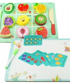 Puzzle din 2 piese, de feliat si tablita de scris, Fructe, 3 ani+