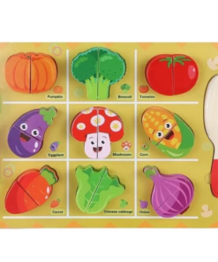 Puzzle din 2 piese, de feliat si tablita de scris, Legume, 3 ani+