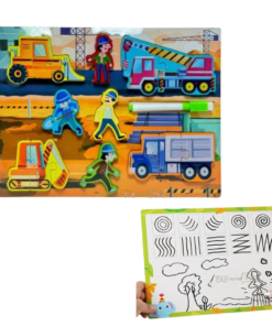 Puzzle duo piese groase lemn si tablita de scris, Mijloace de transport