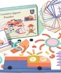 Puzzle educativ Tangram din lemn cu 100 piese, Forme, 3 ani+