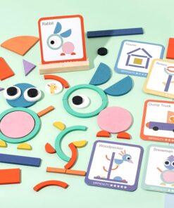 Alternative view of Puzzle educativ Tangram din lemn cu 100 piese, Forme, 3 ani+