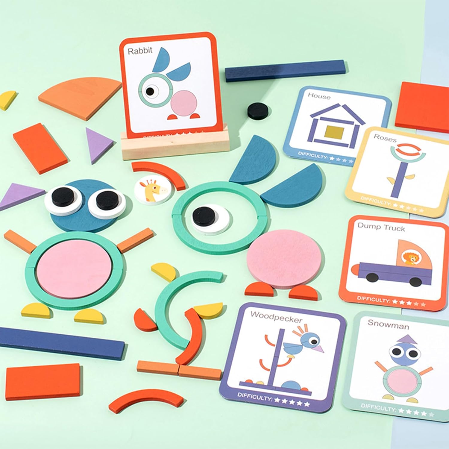 Puzzle educativ Tangram din lemn cu 100 piese, Forme, 3 ani+ - imagine 2