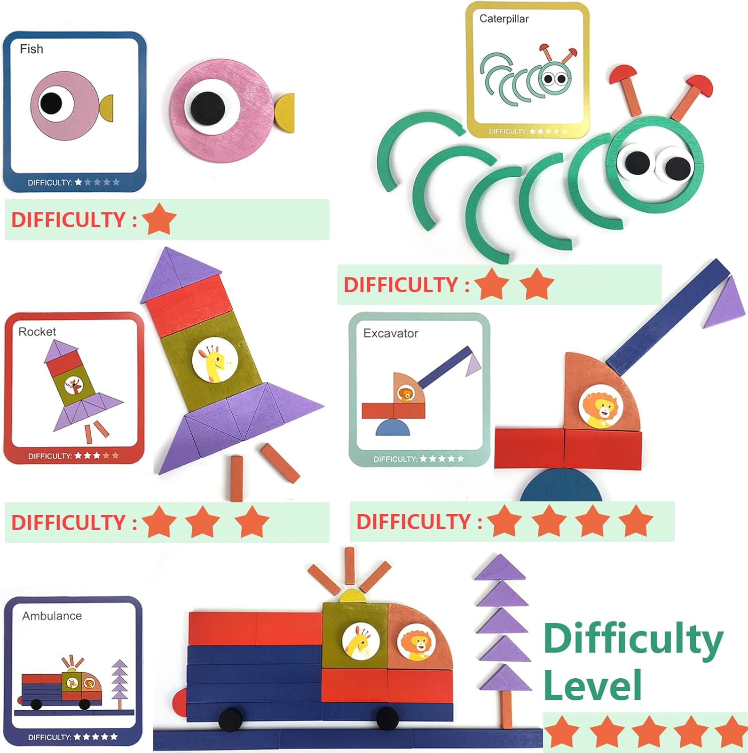 Puzzle educativ Tangram din lemn cu 100 piese, Forme, 3 ani+ - imagine 3