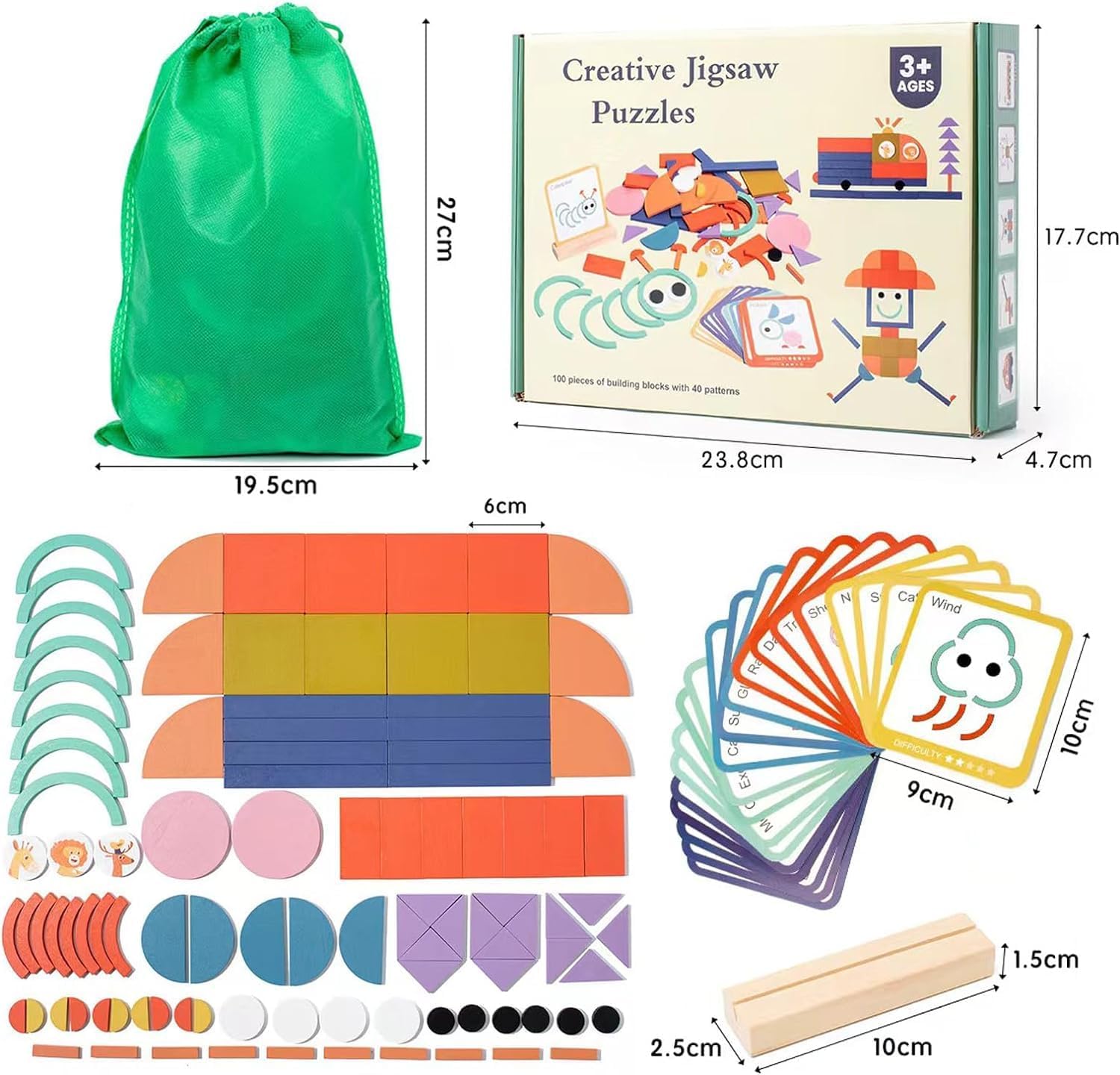 Puzzle educativ Tangram din lemn cu 100 piese, Forme, 3 ani+ - imagine 5