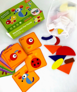 Puzzle educativ Tangram din lemn cu 39 piese,  3 ani+