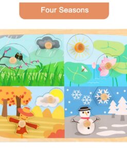 Puzzle incastru din lemn cu butoni si imagine de asociere –Anotimpuri
