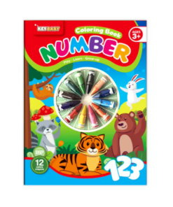 Carte de colorat cu 12 creioane incluse - Cifre, 3 ani+