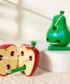 Set 2 jucării educative din lemn pentru șnuruit, Fructe, 3 ani