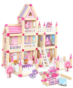 Set de constructie 3D din lemn, pentru fetite, 298 piese, Castel