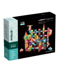 Set de constructie magnetic 3D cu 110 de piese, STEM, Marble Run cu lumini, 3 ani