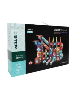 Set de constructie magnetic 3D cu 140 de piese, STEM, Marble Run cu lumini, 3 ani