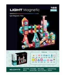Alternative view of Set de constructie magnetic 3D cu 166 de piese, STEM, Marble Run cu lumini, 3 ani