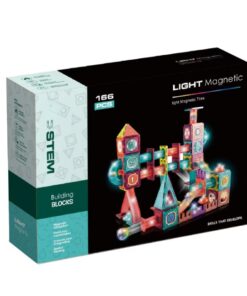 Set de constructie magnetic 3D cu 166 de piese, STEM, Marble Run cu lumini, 3 ani