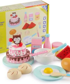 Set de gatit din lemn cu 15 accesorii pentru copii, Mic dejun, 3 ANI