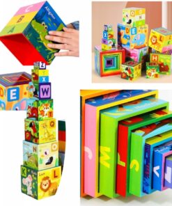 Turn piramida, set 10 cuburi din lemn, 3 ani