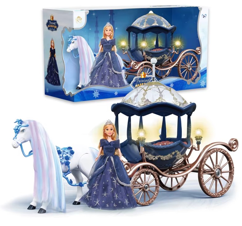 Caleasca cu papusa si cal, lumini si efecte - Princess Carriage, 3 ani+