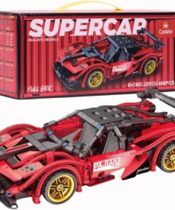 Joc de constructie cu 482 piese, tip LEGO, Supercar Rosu, 6 ani+