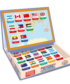 Joc educativ 2 in 1, Puzzle magnetic si Tablita de scris, 45 steaguri nationale, 3 ani+