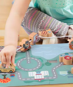 Alternative view of Joc educativ din lemn pentru șnuruit si puzzle 3 D, Mijloace de transport, 3 ani