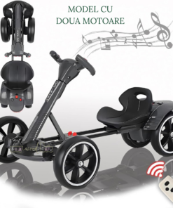 Kart electric de drift, pliabil, cu baterie de 12V, 2 MOTOARE, Bluetooth integrat, si telecomanda, 3 Ani+, Negru