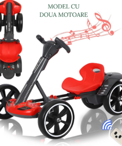 Kart electric de drift, pliabil, cu baterie de 12V, 2 MOTOARE, Bluetooth integrat, si telecomanda, 3 Ani+, Rosu