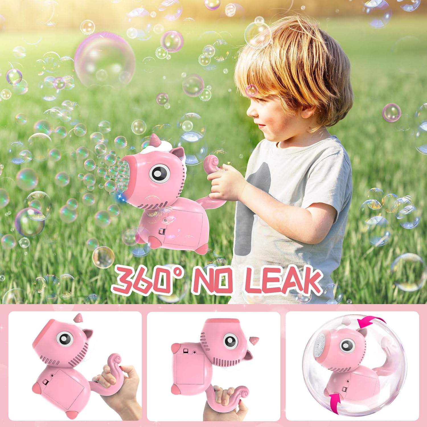 Masina automata de facut baloane de sapun, Unicorn Bubble MACHINE, 3 ani, Roz - imagine 3