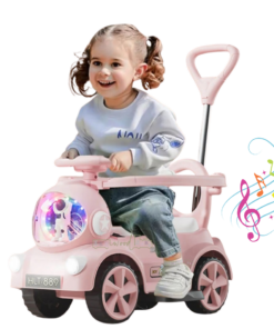 Masinuta Electrica cu lumina LED, muzica, si maner parental, 2-4 ani, Roz