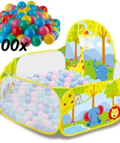 Tarc de joaca pentru copii,120 cm x 74 cm x 60 cm si 100 bile colorate, Safari