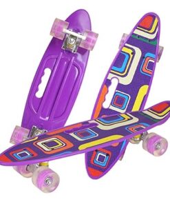 Penny board copii cu maner, Multicolor, 59 CM
