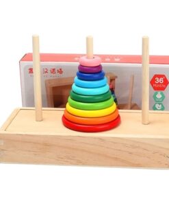 Piramida Hanoi din lemn – Joc de stivuire și sortare Montessori, 23 cm, 3 ani+