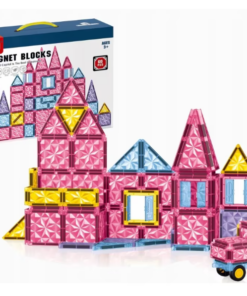 Set de constructie magnetic cu 60 de piese, Roz, 3 ani