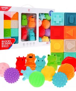 Set 20 cuburi pentru bebelusi, din silicon, cu texturi, 6 luni+