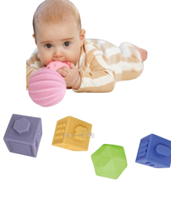 Set 5 cuburi pentru bebelusi, din silicon, cu texturi, 0 luni+