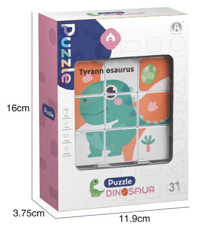 Set 6 cuburi puzzle din lemn Dinozauri, 36 luni+ - imagine 3