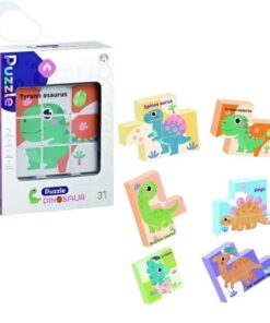 Set 6 cuburi puzzle din lemn Dinozauri, 36 luni+