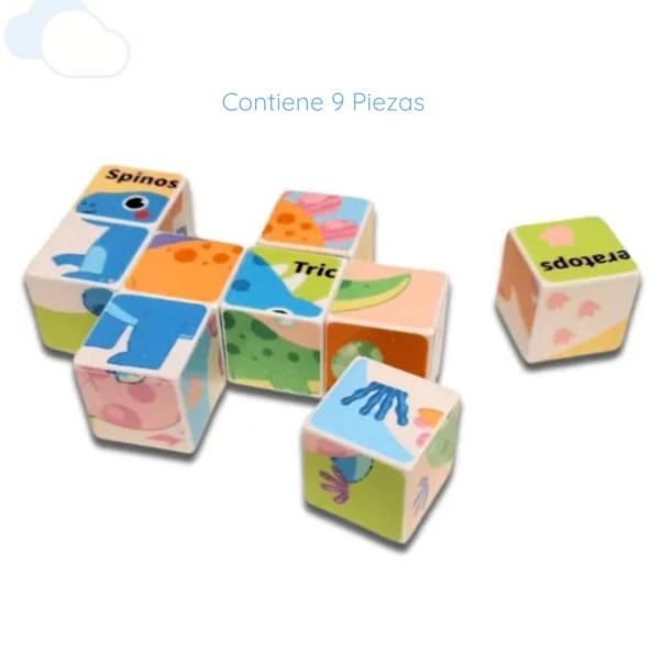 Set 6 cuburi puzzle din lemn Dinozauri, 36 luni+ - imagine 5