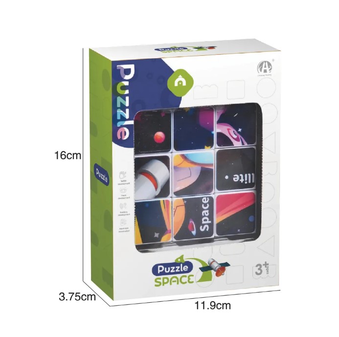 Set 6 cuburi puzzle din lemn, Spatiu, 36 luni+ - imagine 3