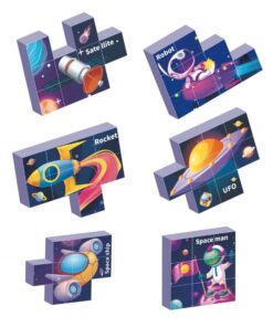 Alternative view of Set 6 cuburi puzzle din lemn, Spatiu, 36 luni+