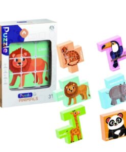 Set 6 cuburi puzzle din lemn,Animale, 36 luni+