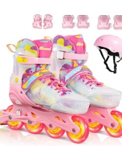 Set Role reglabile cu echipament de protectie, 31-34 cm, Roz